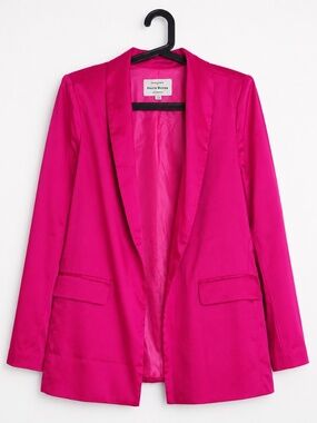 Pink Color Satin Look Blazer with Shoulder Pads